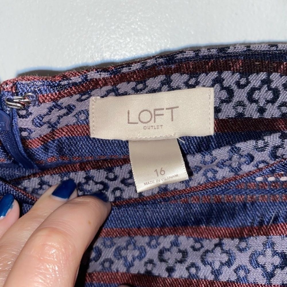 Ann Taylor LOFT Blue and Burgundy Boheme Shift Skirt Size 16 NWOT - Picture 10 of 10